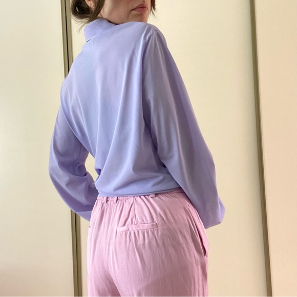 Vintage lavender sheer button down bell cuffed sleeves s/m spring top Easter - Picture 2 of 11